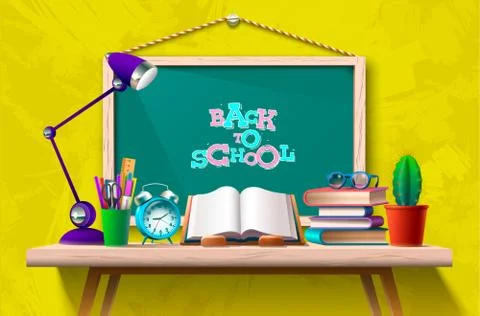 Table with books and supplies Stock Illustration