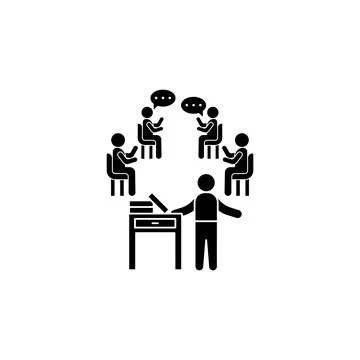Table books discussion training icon. Simple business indoctrination icons for Stock Illustration