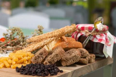 Table with breakfast decoration Stock Photos
