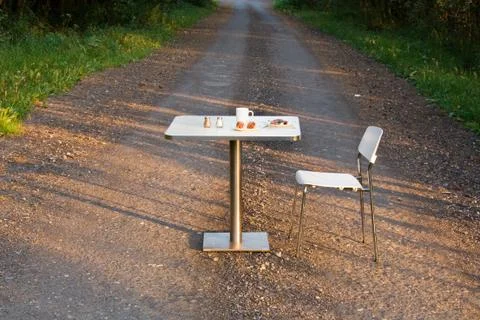 Table with breakfast at the road Stock Photos