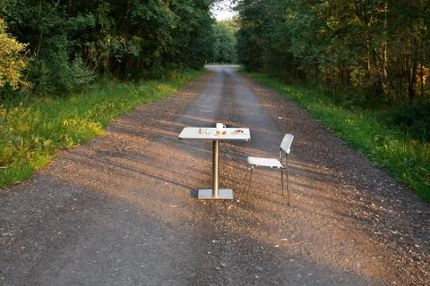 Table with breakfast at the road Stock Photos
