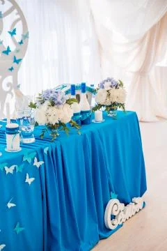 Table for bride and groom in the wedding hall 写真素材
