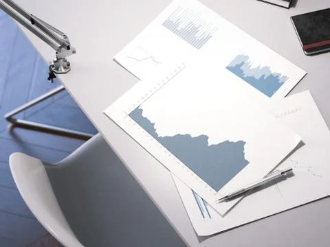 Table with business charts. 3d rendering Fotos Stock
