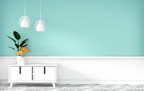 Table cabinet in modern mint empty room,minimal designs, 3d rendering Illustrazione stock