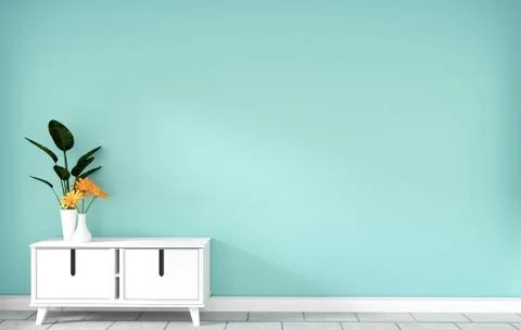 Table cabinet in modern mint empty room,minimal designs, 3d rendering Stock Illustration