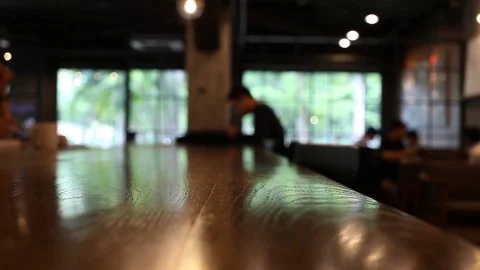 On the table at cafe blurred background Stock Footage 77763394