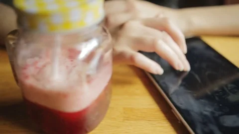 Table in cafe with hands of woman. Stock Footage 73873104