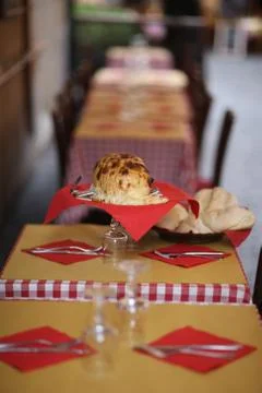 A table in a cafe served for breakfast Stock Photos