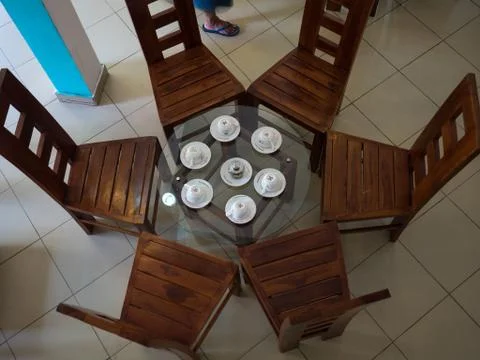 Table in cafe from top view Stock Photos