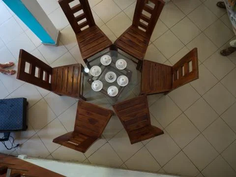 Table in cafe from top view Stock Photos