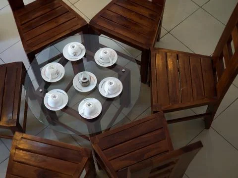 Table in cafe from top view Stock Photos