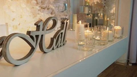 Table with candles and the words whitehall Stock Footage 97715346