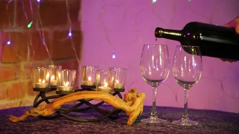 Table candles wine glasses Video stock 144061851