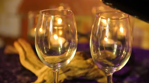 Table candles wine glasses Stock Footage 144062634