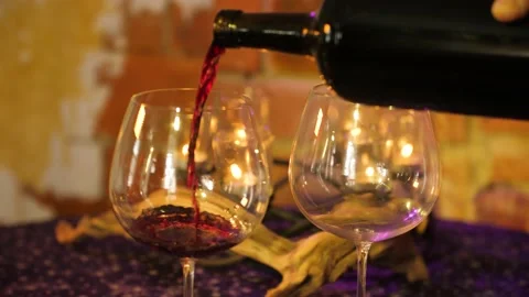 Table candles wine glasses Stock Footage 144063208