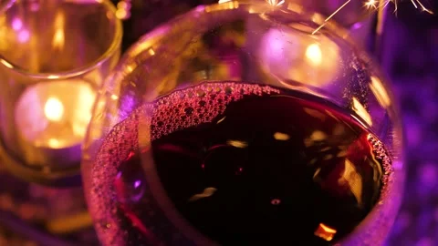 Table candles wine glasses Stock Footage 144066086