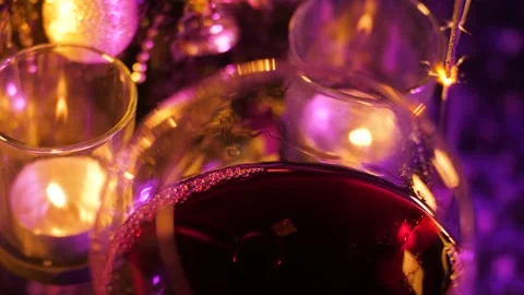 Table candles wine glasses Stock Footage 144066522