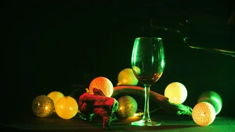 Table candles wine glasses Stock Footage 144067365