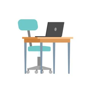 Table, Chair and Portable Computer Isolated Icons Stock Illustration