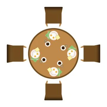 A table with chairs from above, breakfast Ilustração Stock