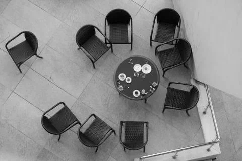 Table with chairs from above Stock Photos