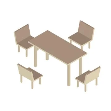 Table with chairs for office or cafe. 3d isometric vector illustration Stock Illustration