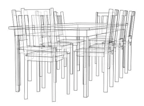 Table with chairs. Vector rendering of 3d 库存插图