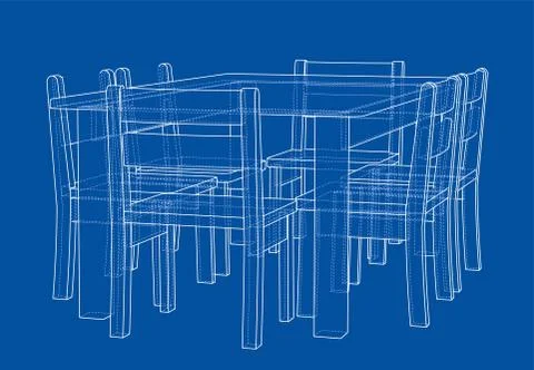 Table with chairs. Vector rendering of 3d Illustrazione stock