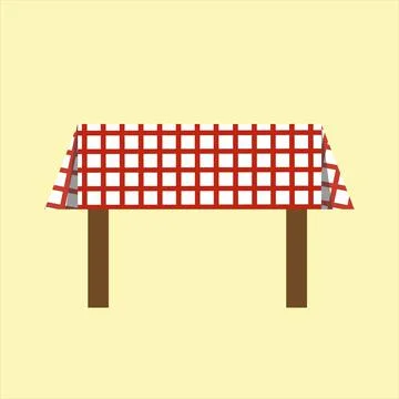 Table with checkered red and white tablecloth. Isolated illustration. Stock Illustration