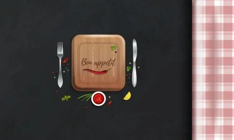 Table with a checkered tablecloth view from above Stock Illustration