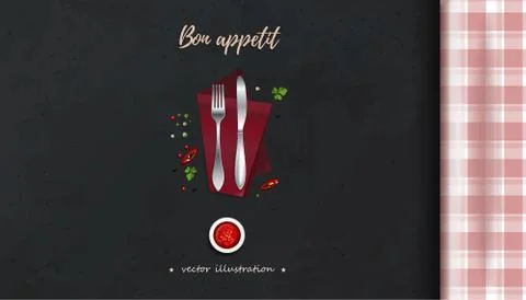 Table with a checkered tablecloth view from above Stock Illustration