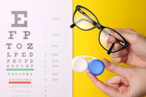 A table for checking vision, contact lenses and glasses with a colored Stock Photos