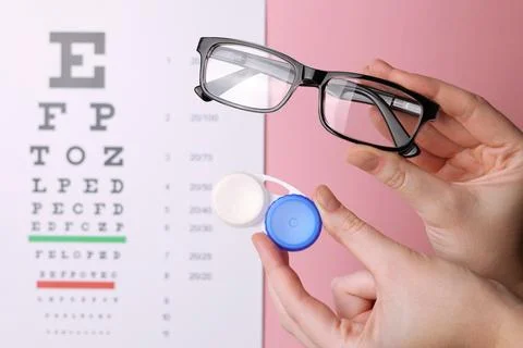 A table for checking vision, contact lenses and glasses with a colored Stock Photos