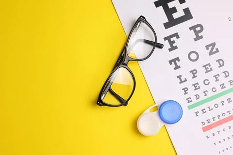 A table for checking vision, contact lenses and glasses with a colored Stock Photos