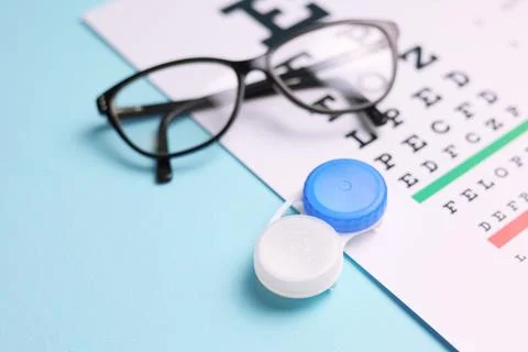A table for checking vision, contact lenses and glasses with a colored Stock Photos