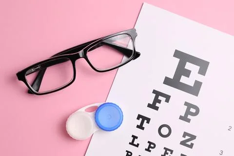 A table for checking vision, contact lenses and glasses with a colored Stock Photos