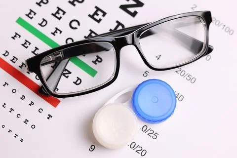 A table for checking vision, contact lenses and glasses with a colored Stock Photos