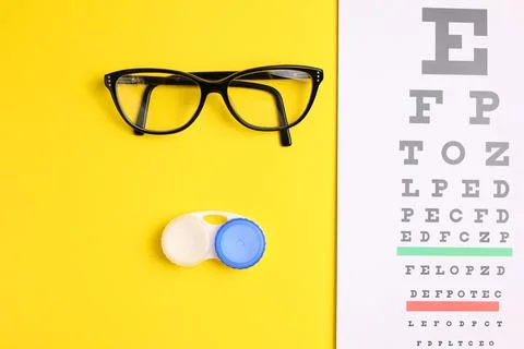 A table for checking vision, contact lenses and glasses with a colored Foto stock