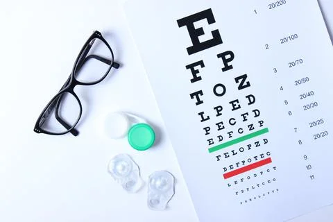 Table for checking vision, glasses and lenses for correcting vision Stock-Fotos