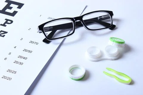 Table for checking vision, glasses and lenses for correcting vision 写真素材