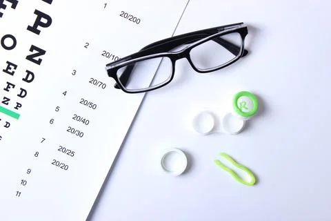 Table for checking vision, glasses and lenses for correcting vision Stockfoto's