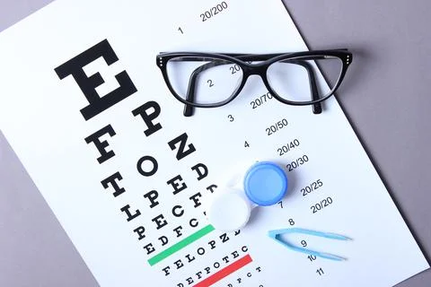 Table for checking vision, glasses and lenses for correcting vision Stock-Fotos