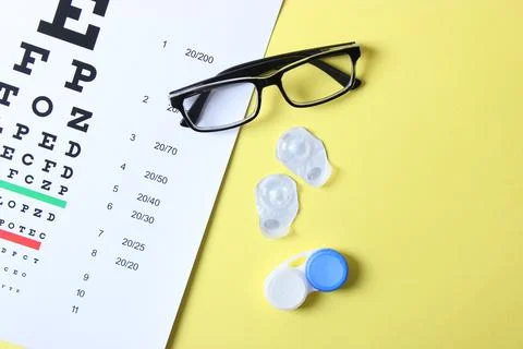 Table for checking vision, glasses and lenses for correcting vision Stockfoto's