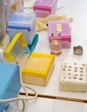 The table at the chemical laboratory Stock Photos