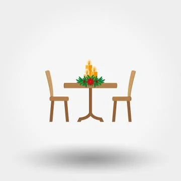 Table with Christmas decorations. Icon. Vector. Flat. Illustrazione stock