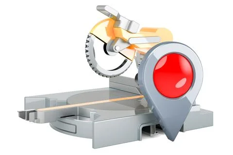 Table circular saw with map pointer, 3D rendering Ilustración de archivo