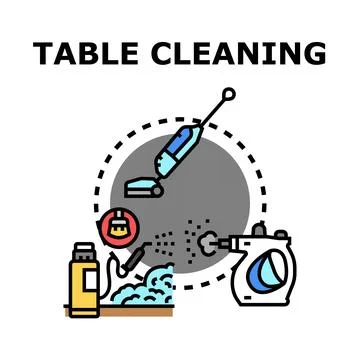 Table cleaning activities utilizing modern household equipment Stock Illustration