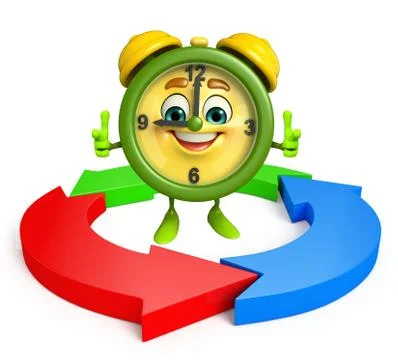 Table clock character with arrow Stock Illustration