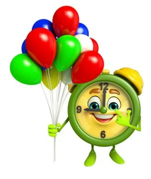 Table clock character with balloons Illustrazione stock