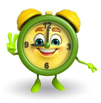 Table clock character with victory sign Stock Illustration